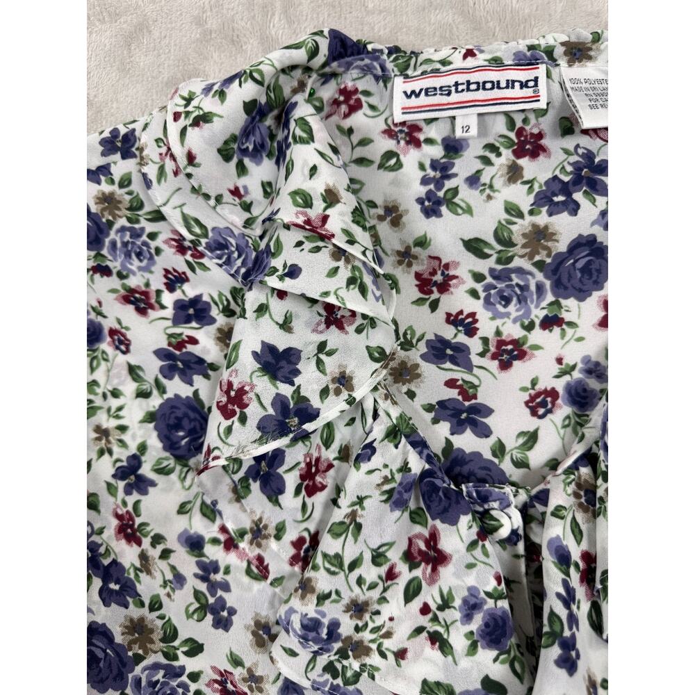 Vintage Westbound Floral Ruffle Blouse Cottagecore Secretary Top‎ Women's 12 - Picture 6 of 9